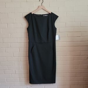 NWT Sz 10 Liz Claiborne Black Cap Sleeve Sheath Midi Dress